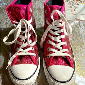 Converse high top sneakers!  Hot pink and sequins!!  Very unique!  Like new!